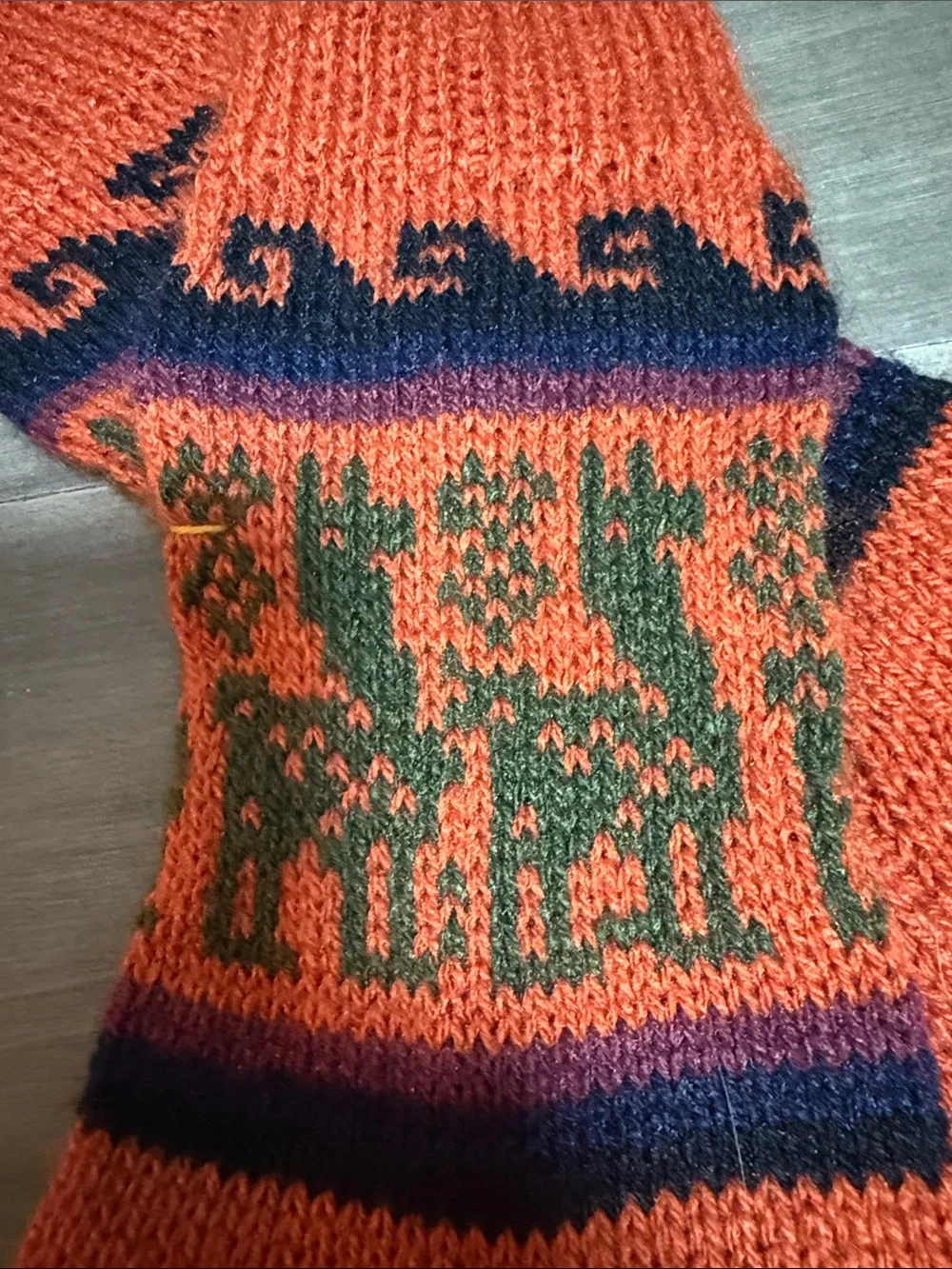 Handmade Alpaca / Wool Blend Fair Isle Llama Socks Orange Cozy Winter
